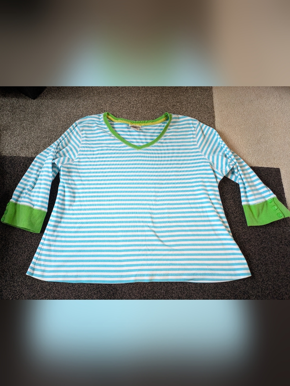 Vintage Faded Glory Blue White and Green Striped Shirt